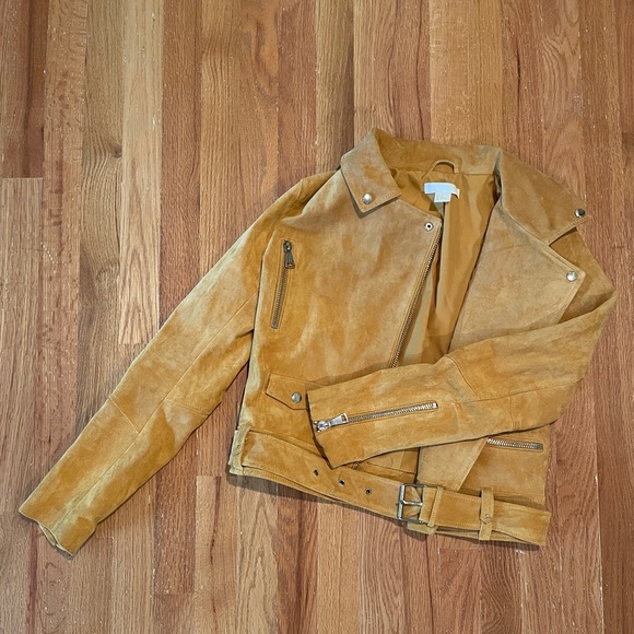 H&M Europe Mustard Leather/Suede Biker Jacket - Picture 1 of 3